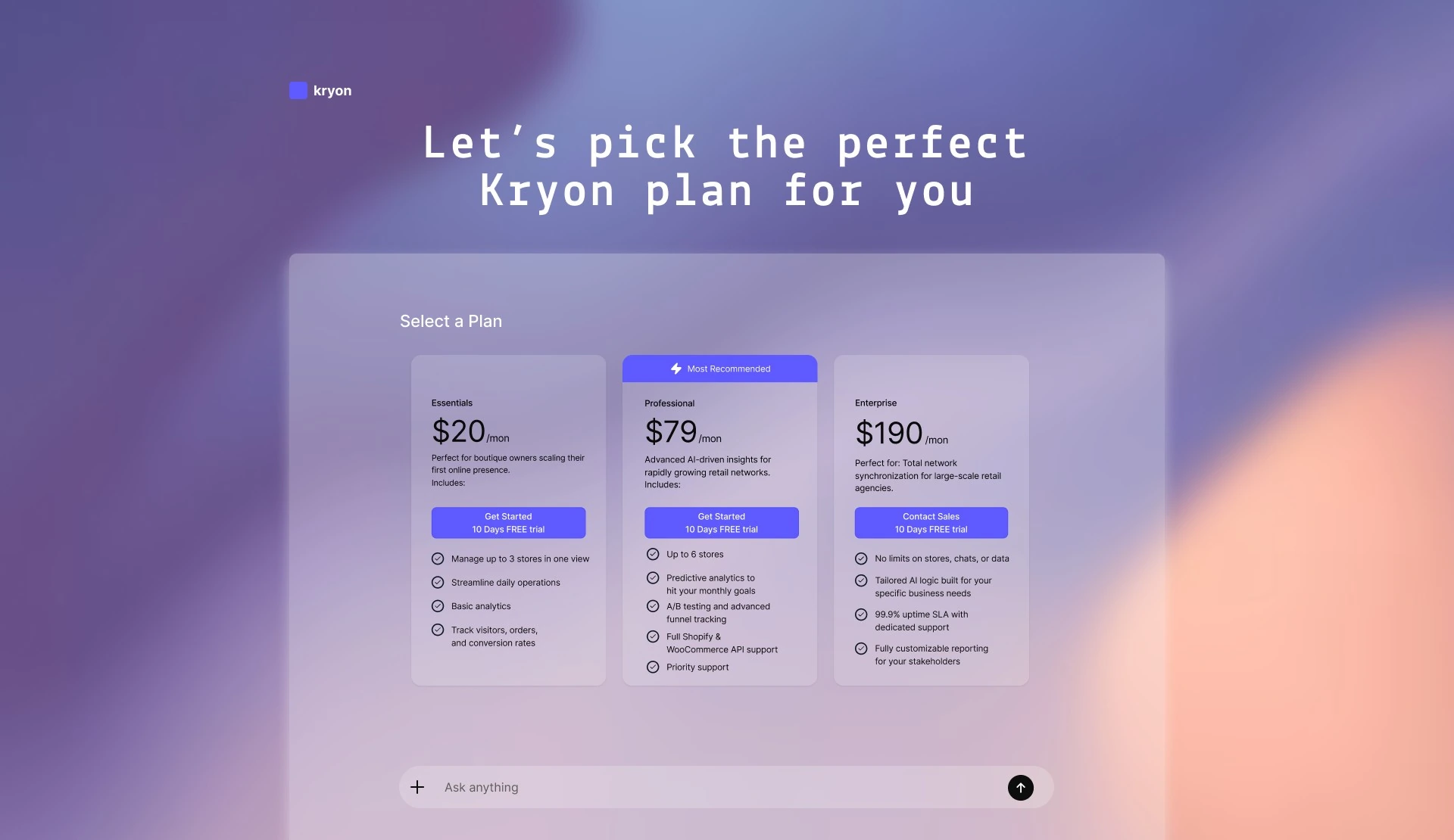 Pick a plan · free trial